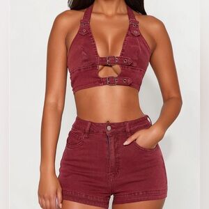 Fashion Nova Burgundy Denim Set